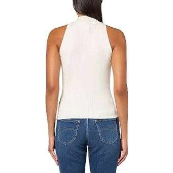 Guess Women's Eco Blaire Halter Neck Sleeveless Sweater Cream Ribbed Tank XL NEW - Picture 2 of 9